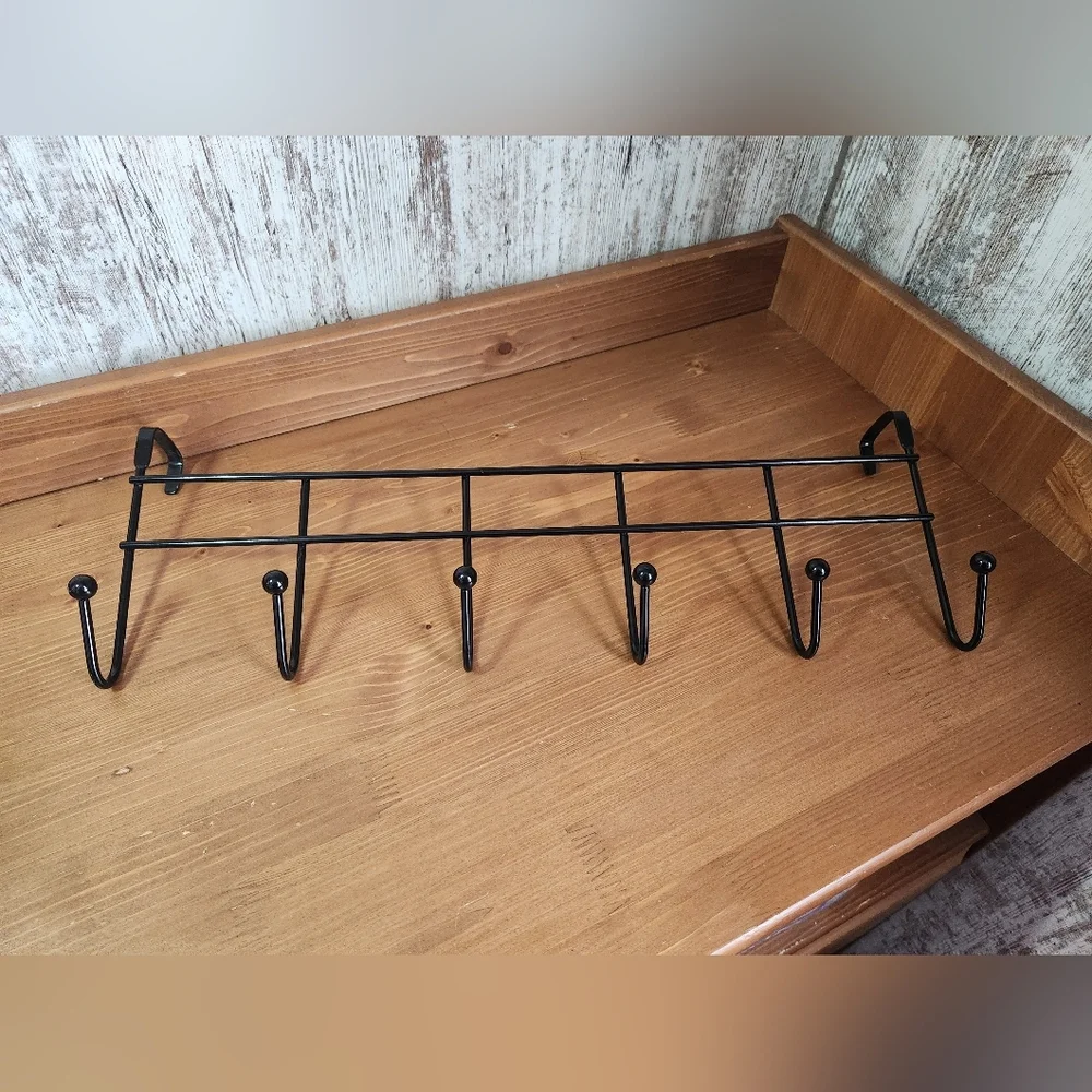 Black Metal Over The Door Coat Hat Rack Clothing Hook Organizer 6 Hooks